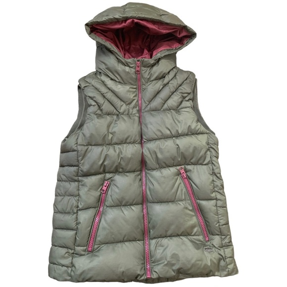 ZARA Hooded Puffer Vest/Jacket With Zipper Pockets Olive Green Boys 11-12Y - Picture 1 of 14